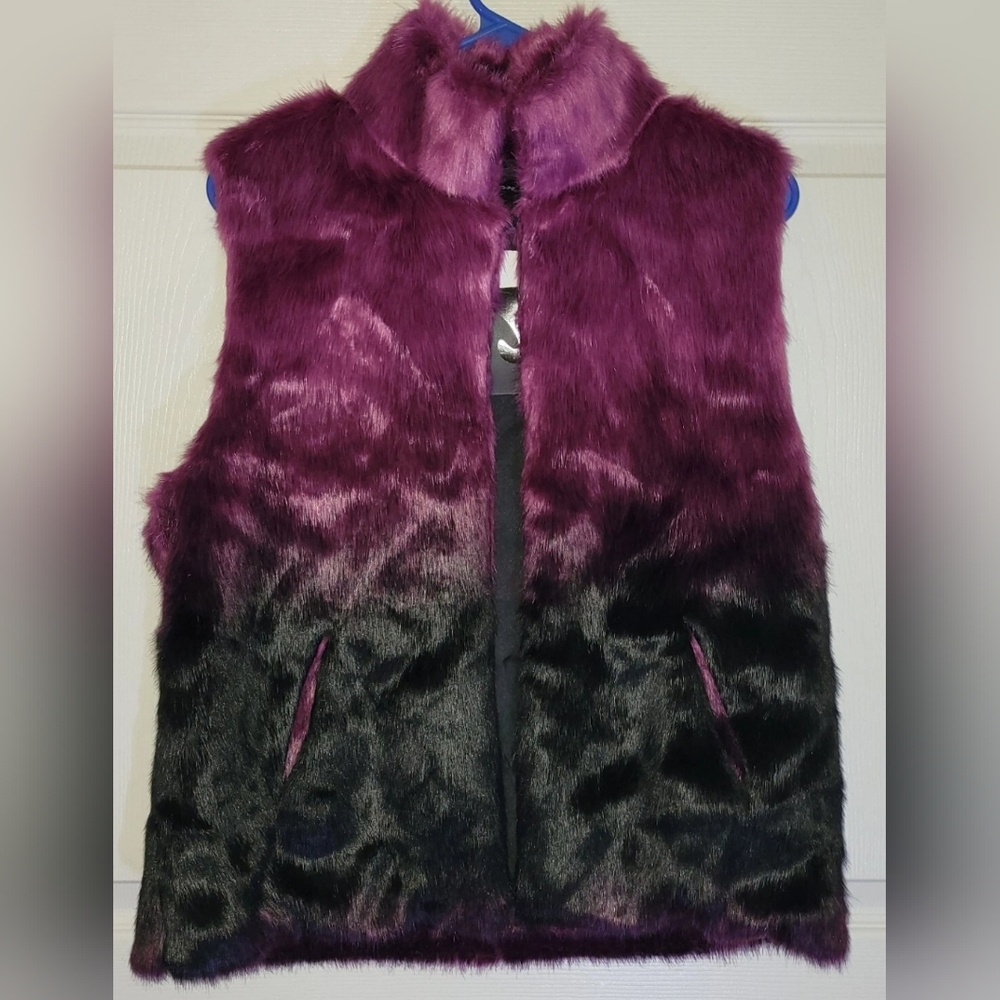 Cejon Ombre (Purple/ Black) Vegan Fur Womens Size Med Sleeveless Vest New